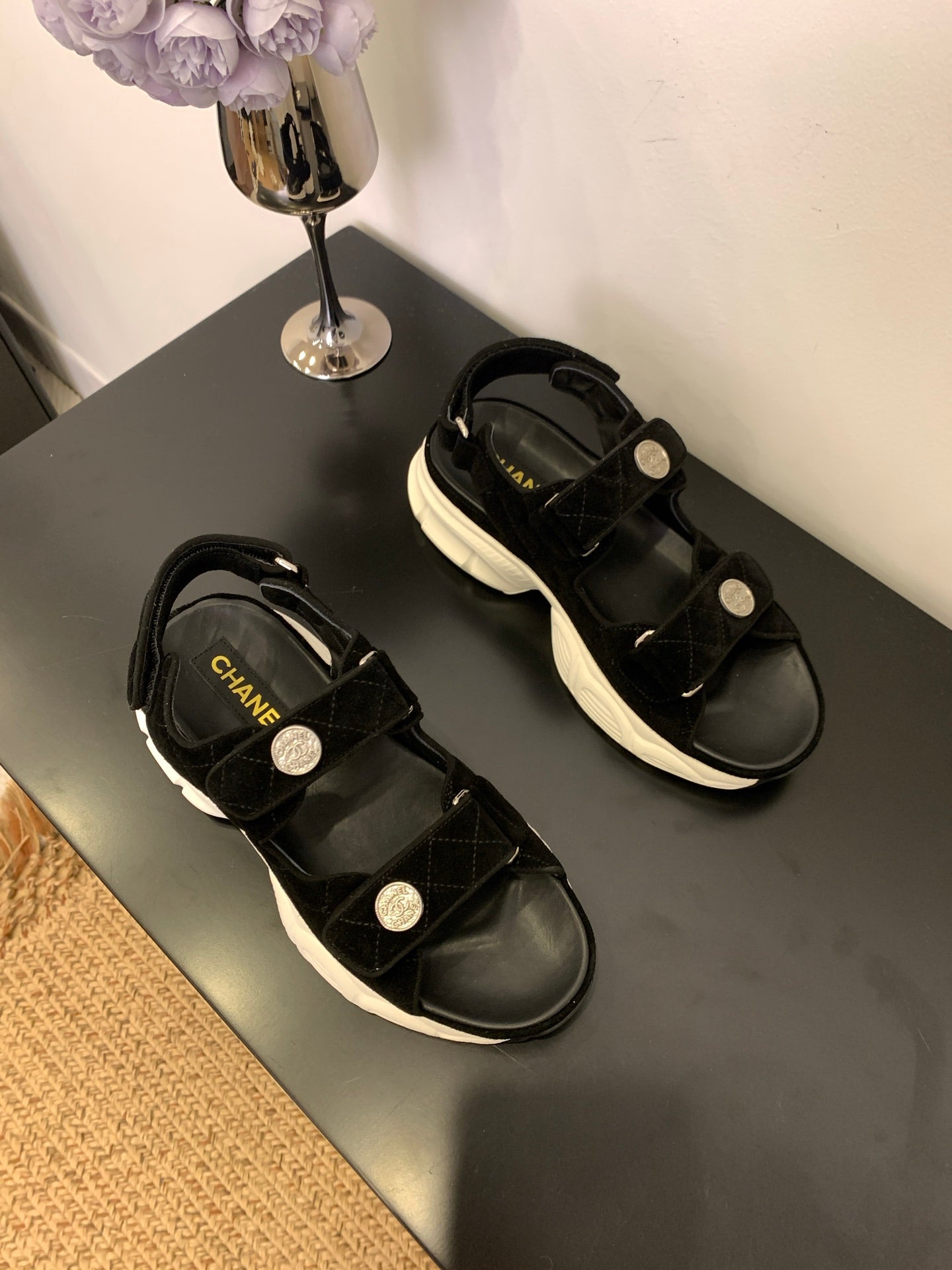 SANDAL 25S IN BLACK SUEDUE FABRIC