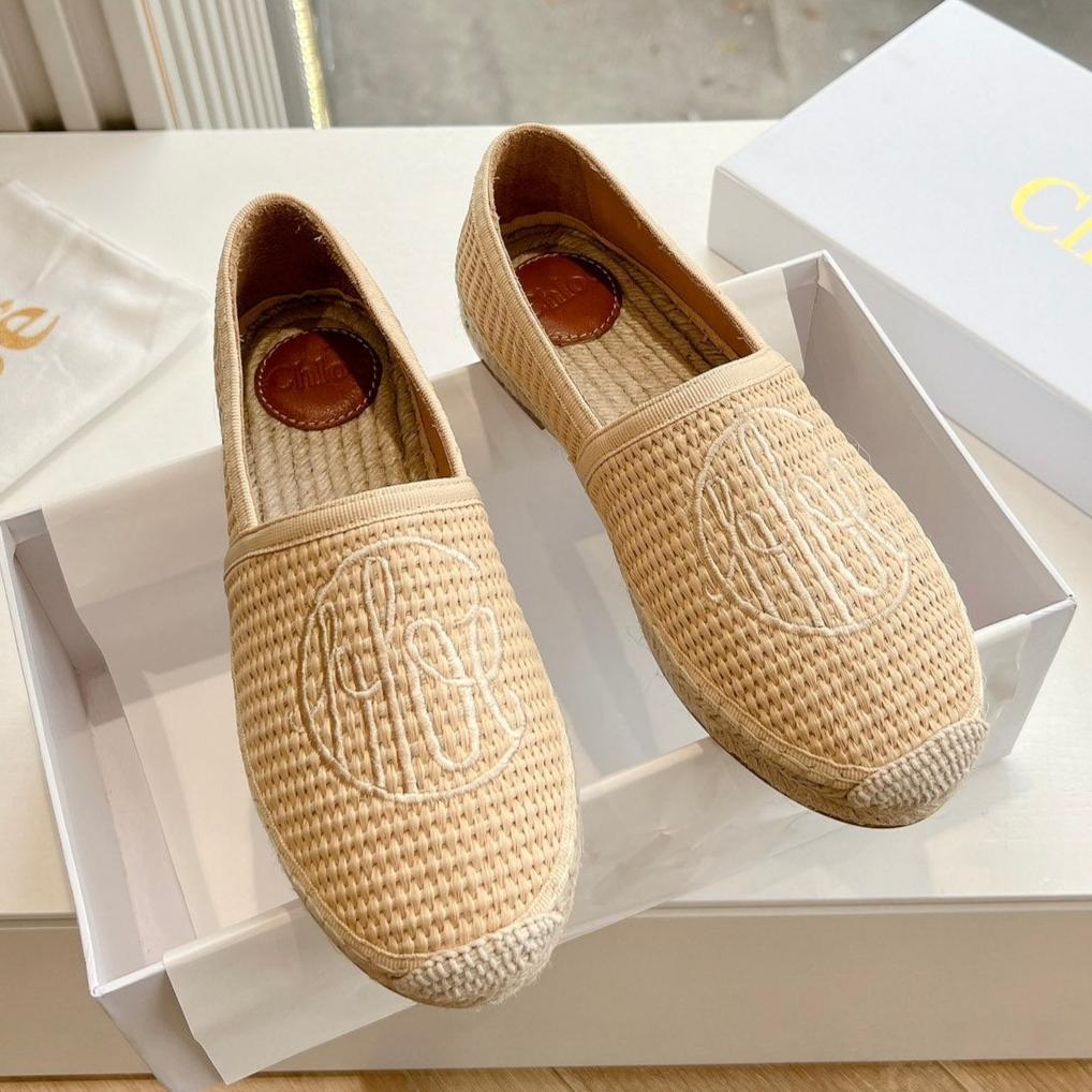 CHLO¨¦ WOVEN LOAFER IN TAN BEIGE RAFFIA