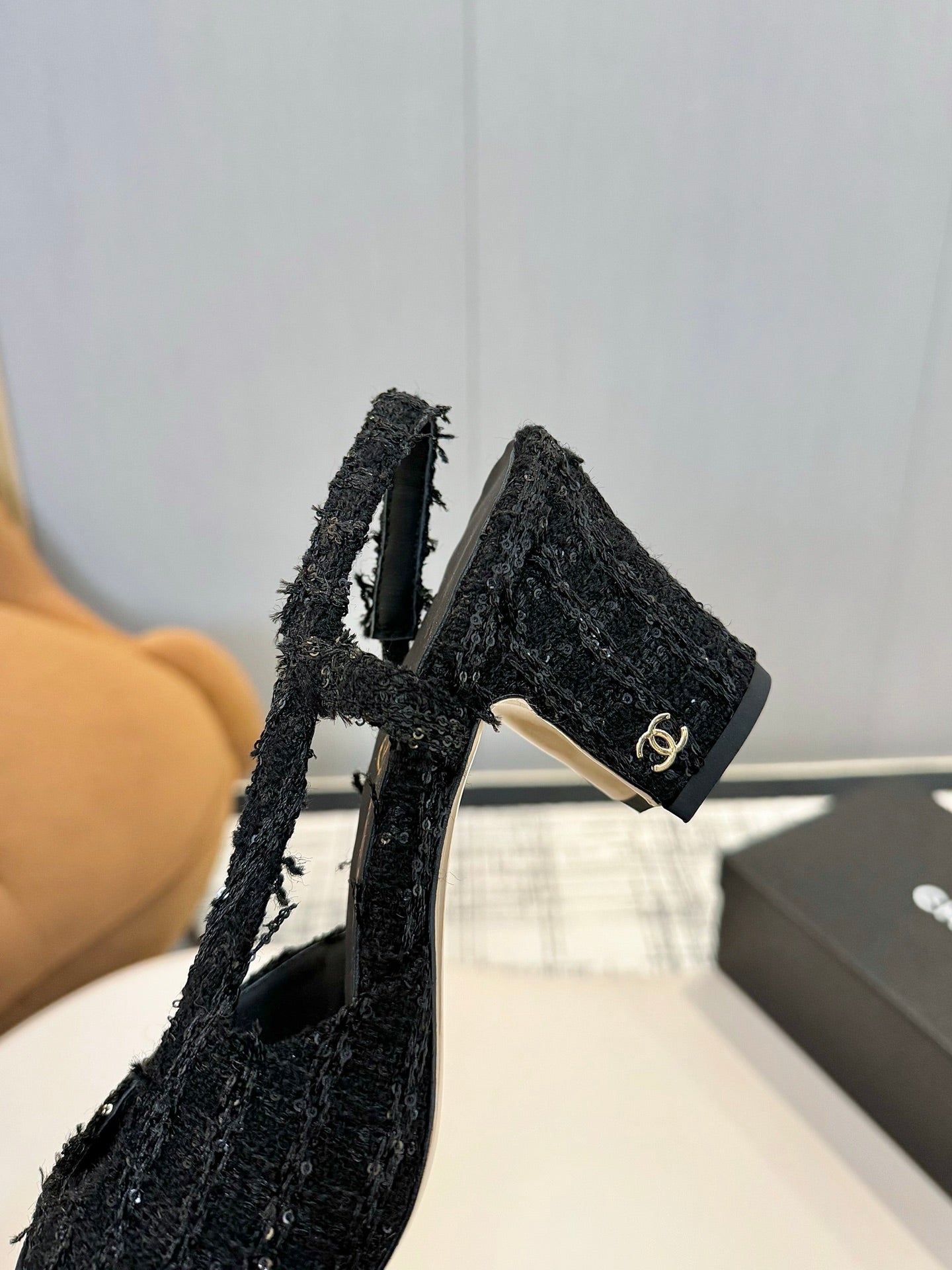 CC SLINGBACK 25S 65 MM IN BLACK TWEED MIX SEQUINS