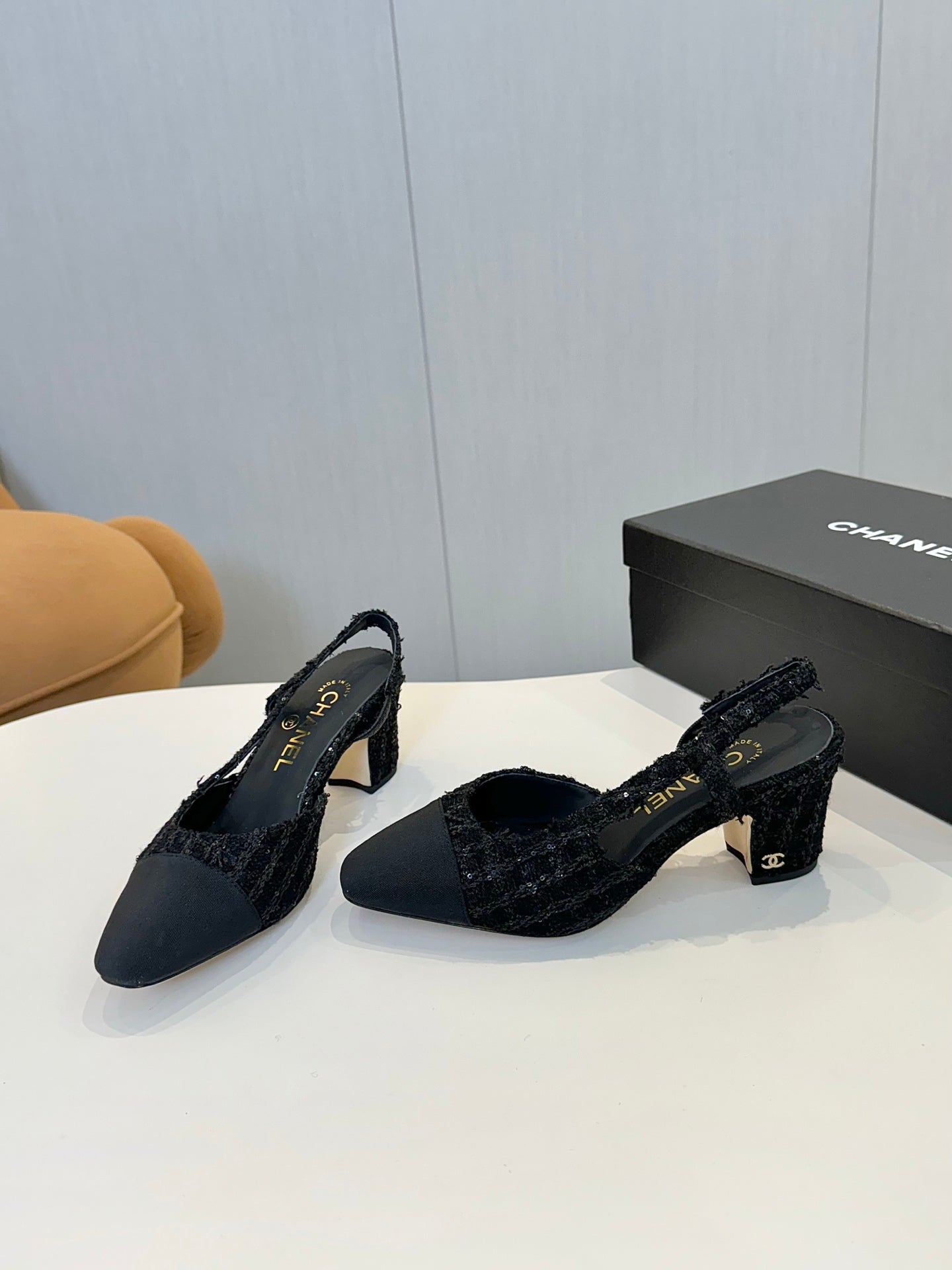 CC SLINGBACK 25S 65 MM IN BLACK TWEED MIX SEQUINS