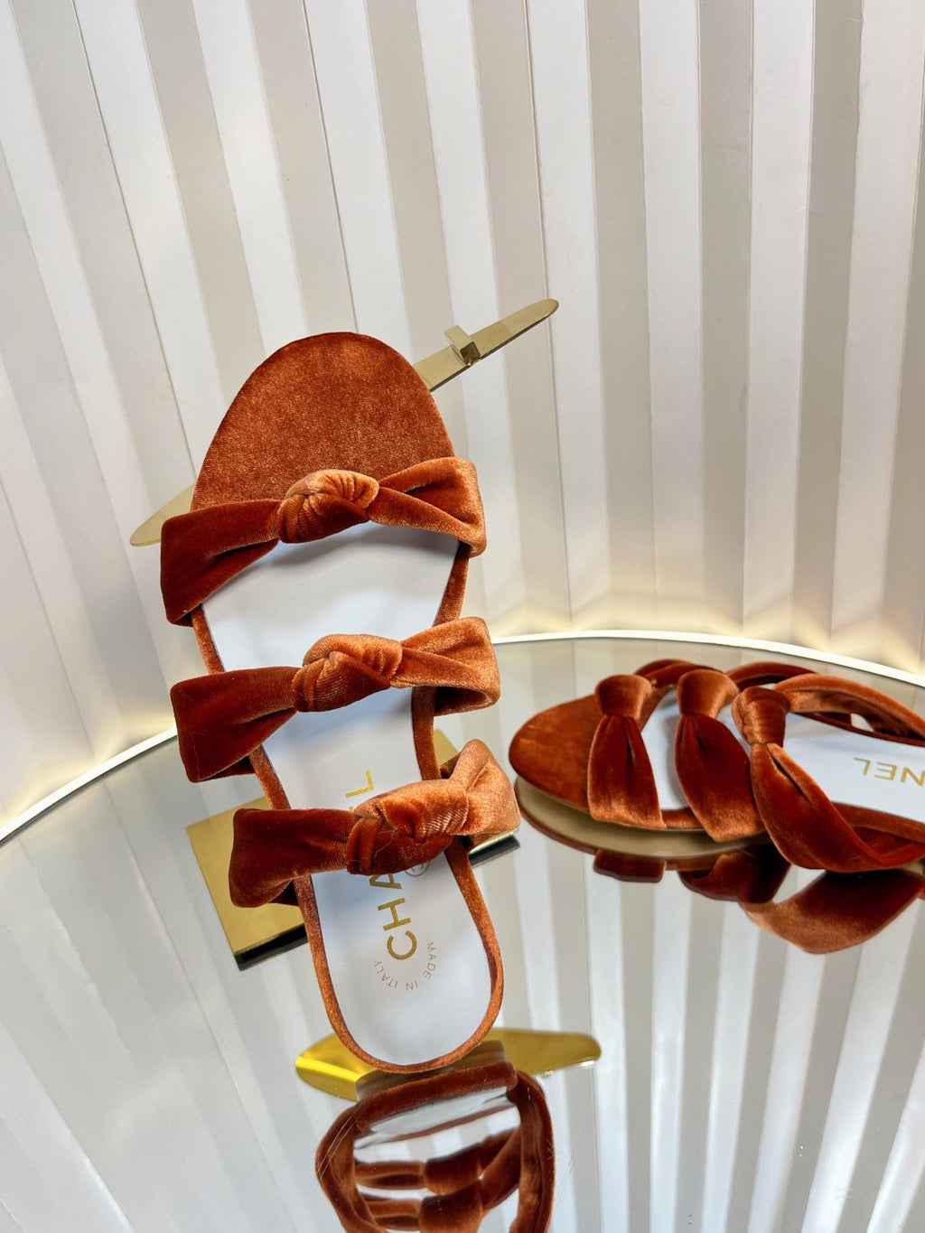 THREE STRAPS MULE IN RUSSET BROWN VELVET