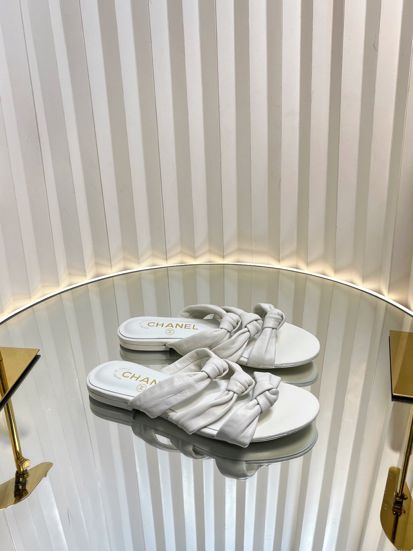 THREE STRAPS MULE IN WHITE CALFSKIN