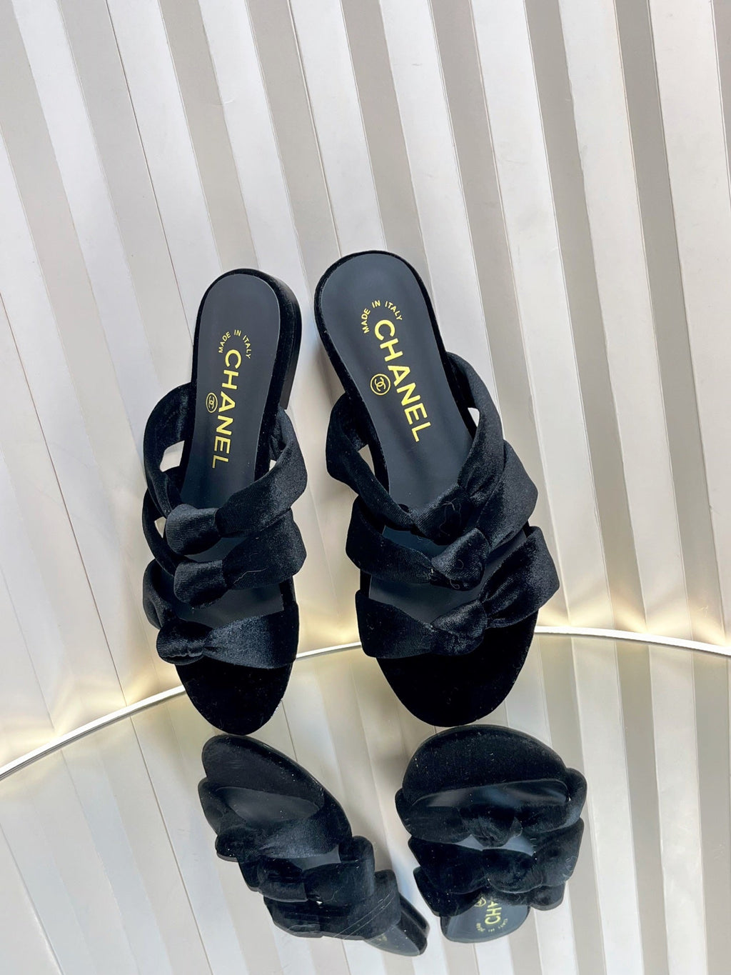 THREE STRAPS MULE IN BLACK VELVET