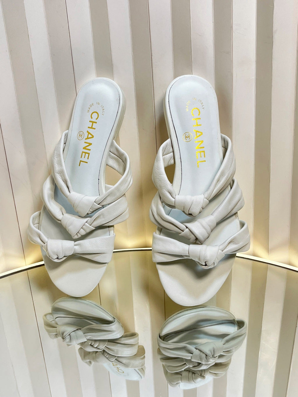 THREE STRAPS MULE IN WHITE CALFSKIN