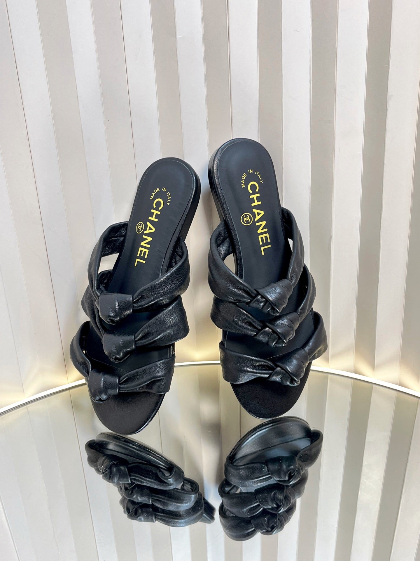 THREE STRAPS MULE IN BLACK CALFSKIN