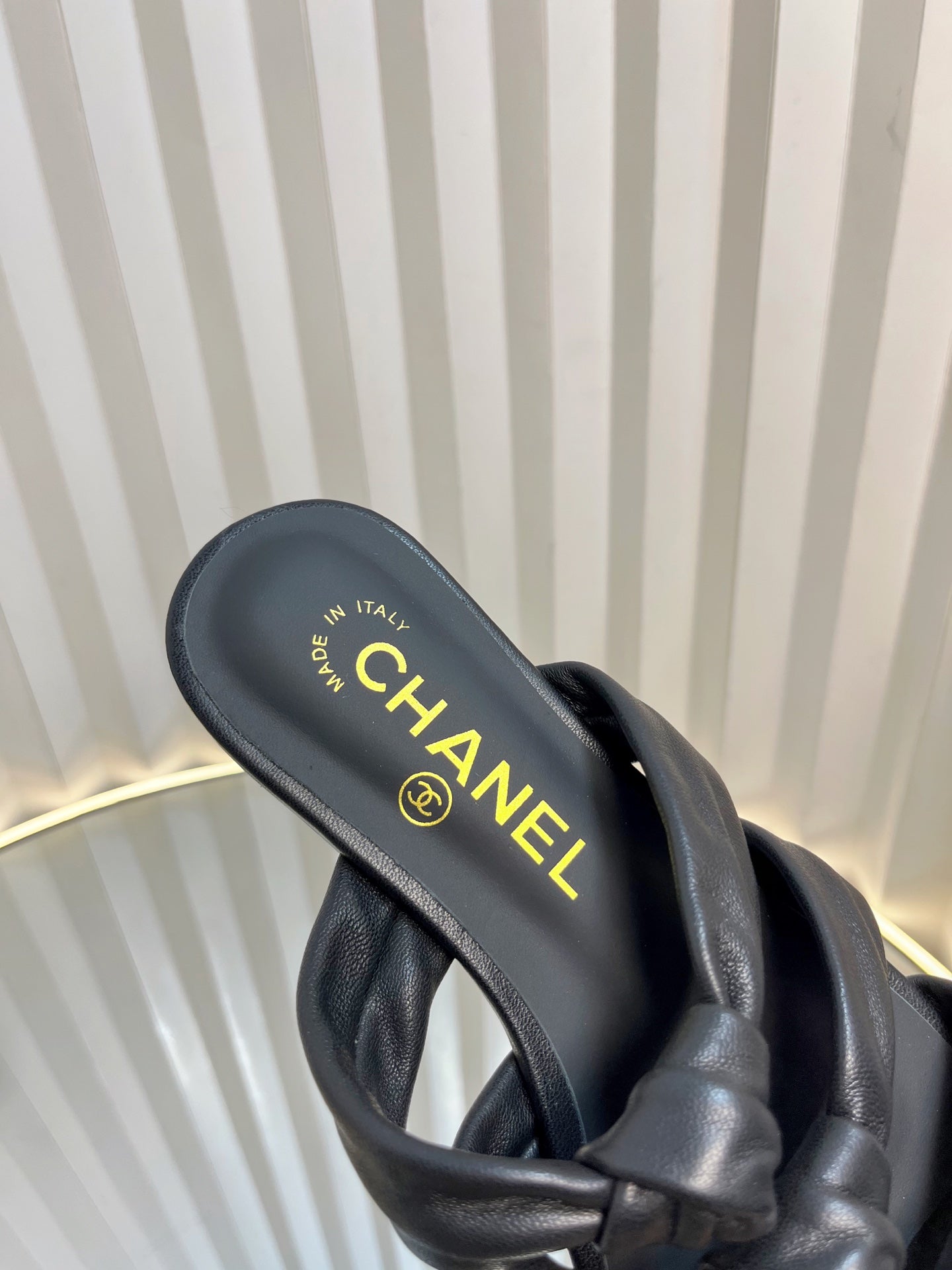 THREE STRAPS MULE IN BLACK CALFSKIN