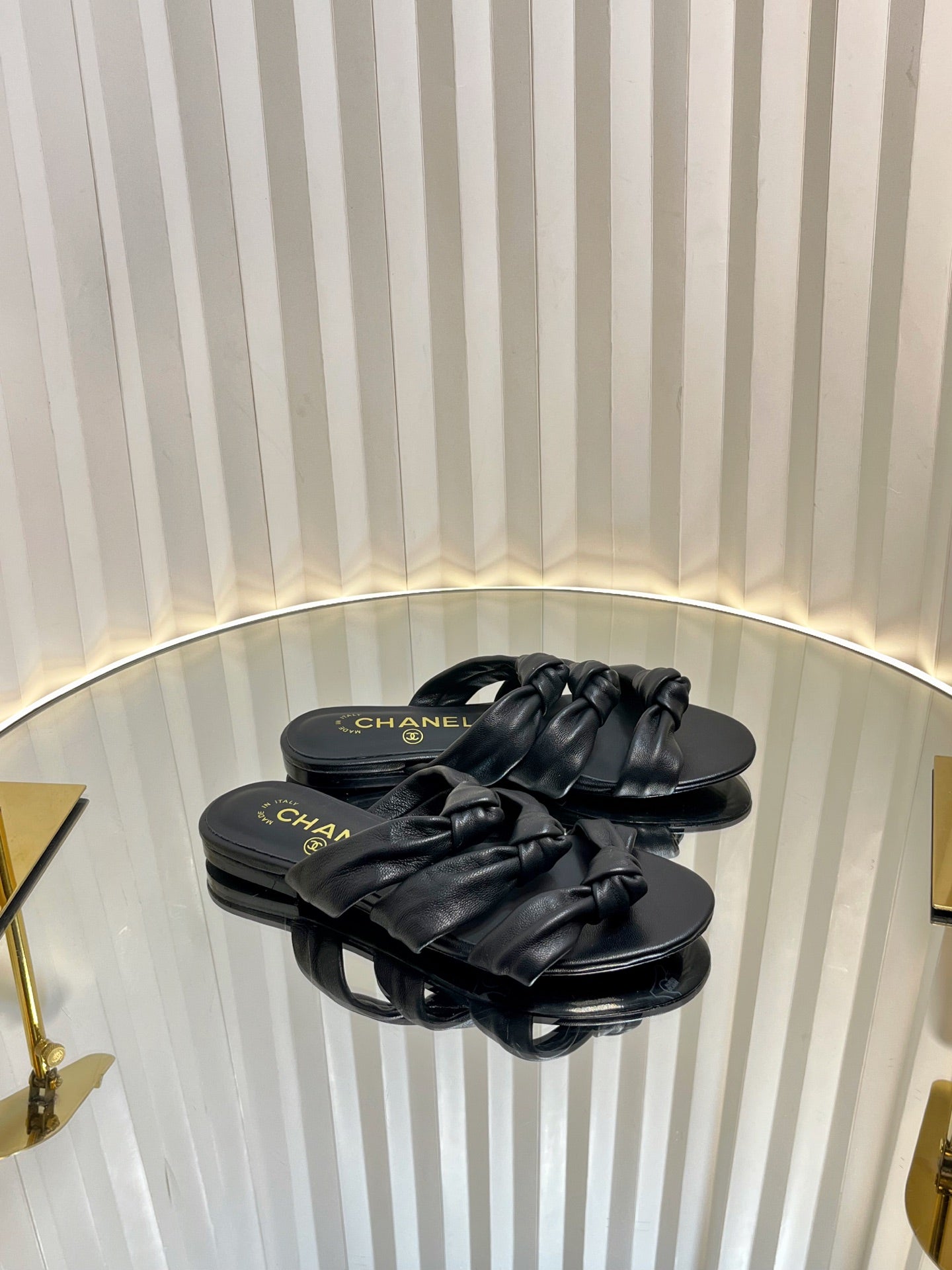 THREE STRAPS MULE IN BLACK CALFSKIN