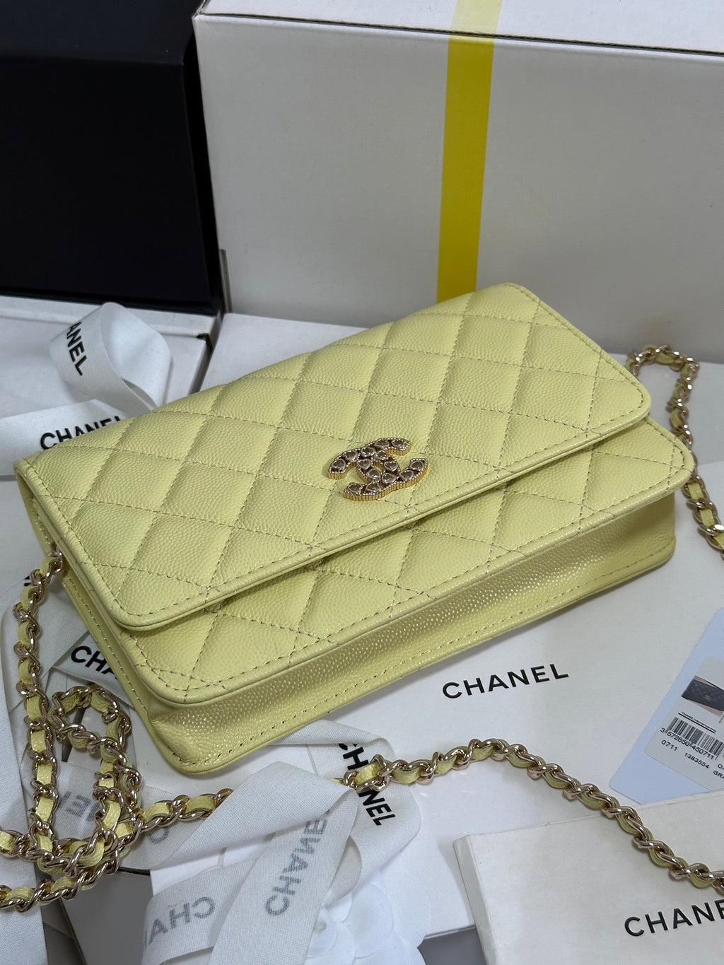 STRASS WOC ENTRUPY BAG 19 IN YELLOW CALFSKIN GOLD HARDWARE
