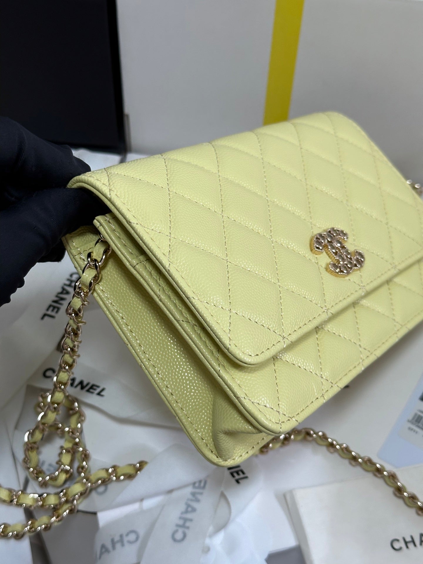 STRASS WOC ENTRUPY BAG 19 IN YELLOW CALFSKIN GOLD HARDWARE