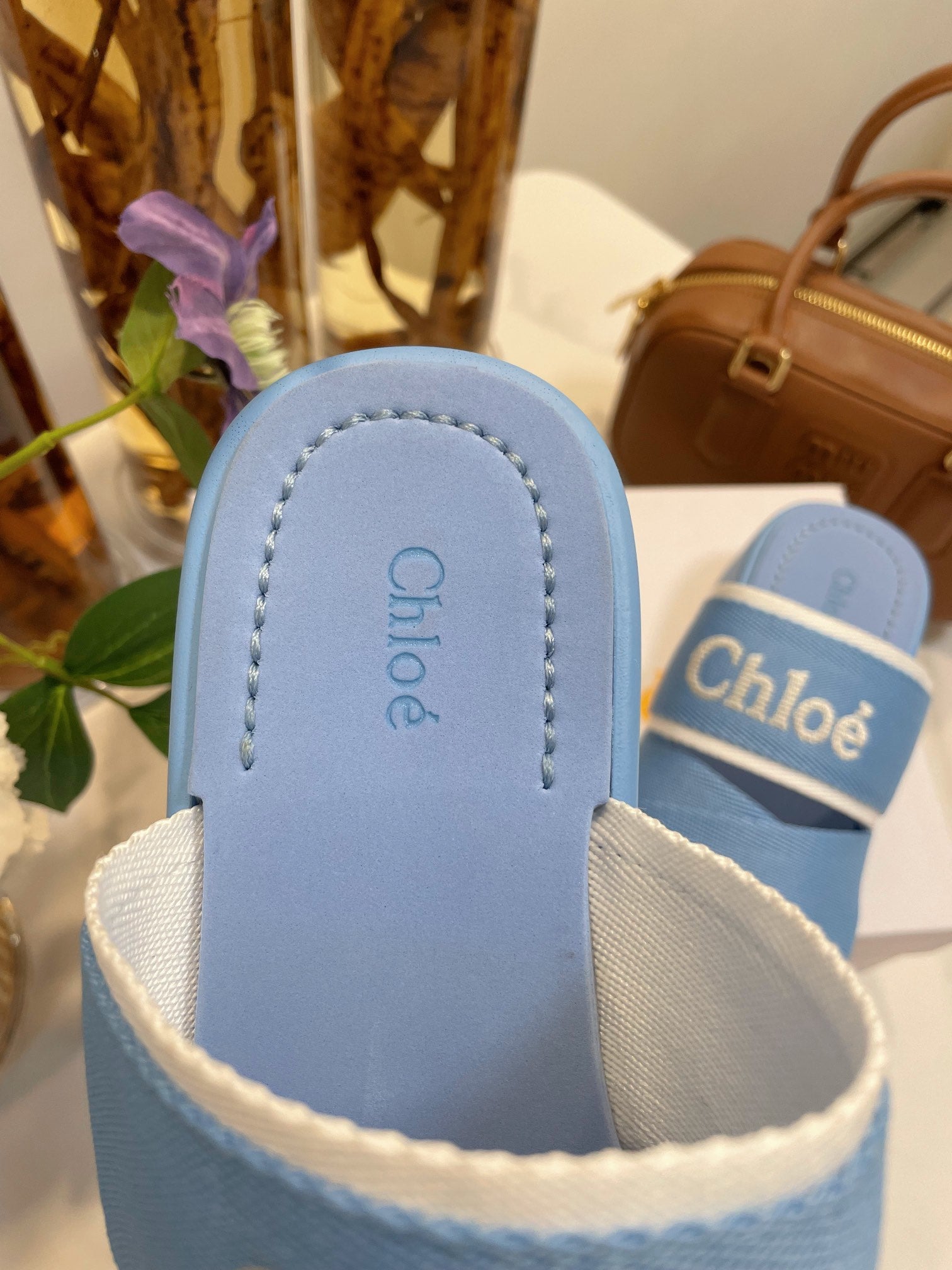 WOODY WEDGE SANDALS IN CERULEAN BLUE CANVAS WITH RUBBER SOLE