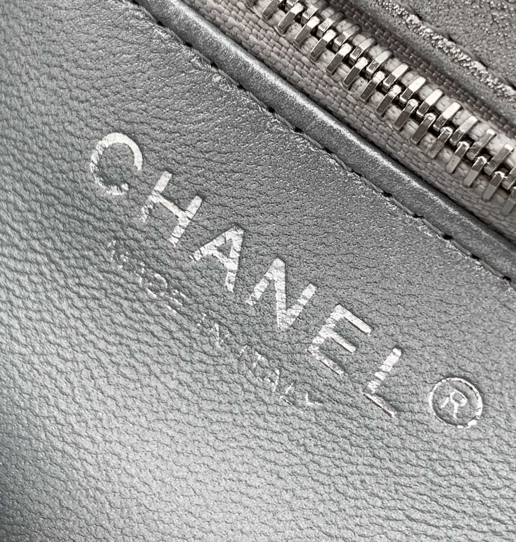 CC MINI 19 FLAP BAG IN SILVER CALFSKIN
