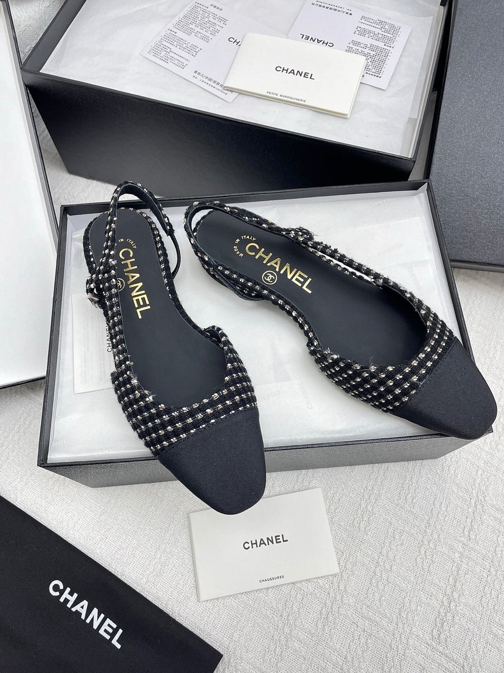 CC SLINGBACK 25S 25 MM IN BLACK TWEED AND FABRIC