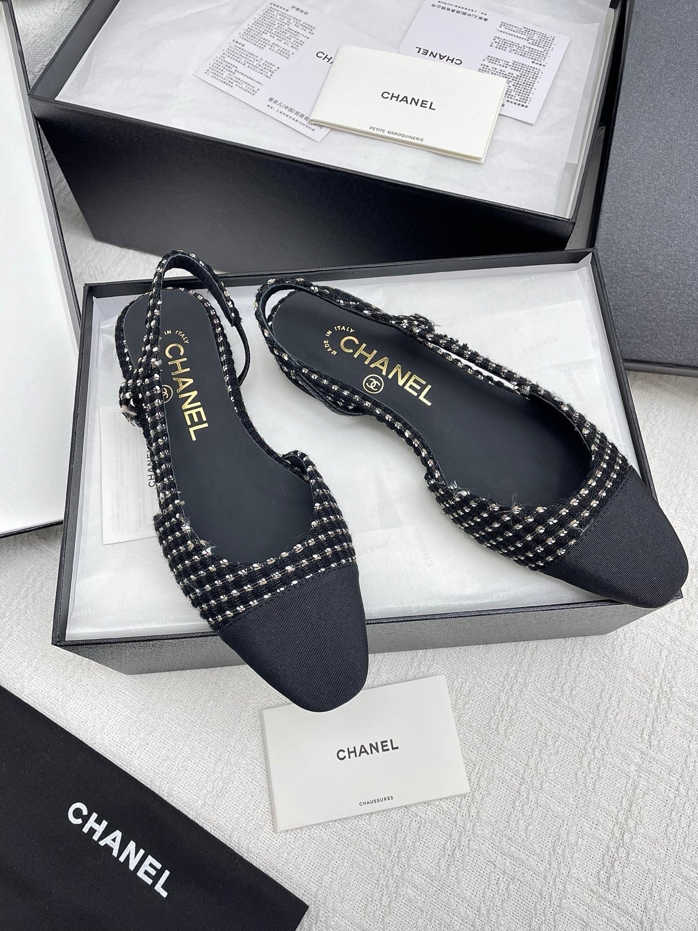CC SLINGBACK 25S 25 MM IN BLACK TWEED AND FABRIC