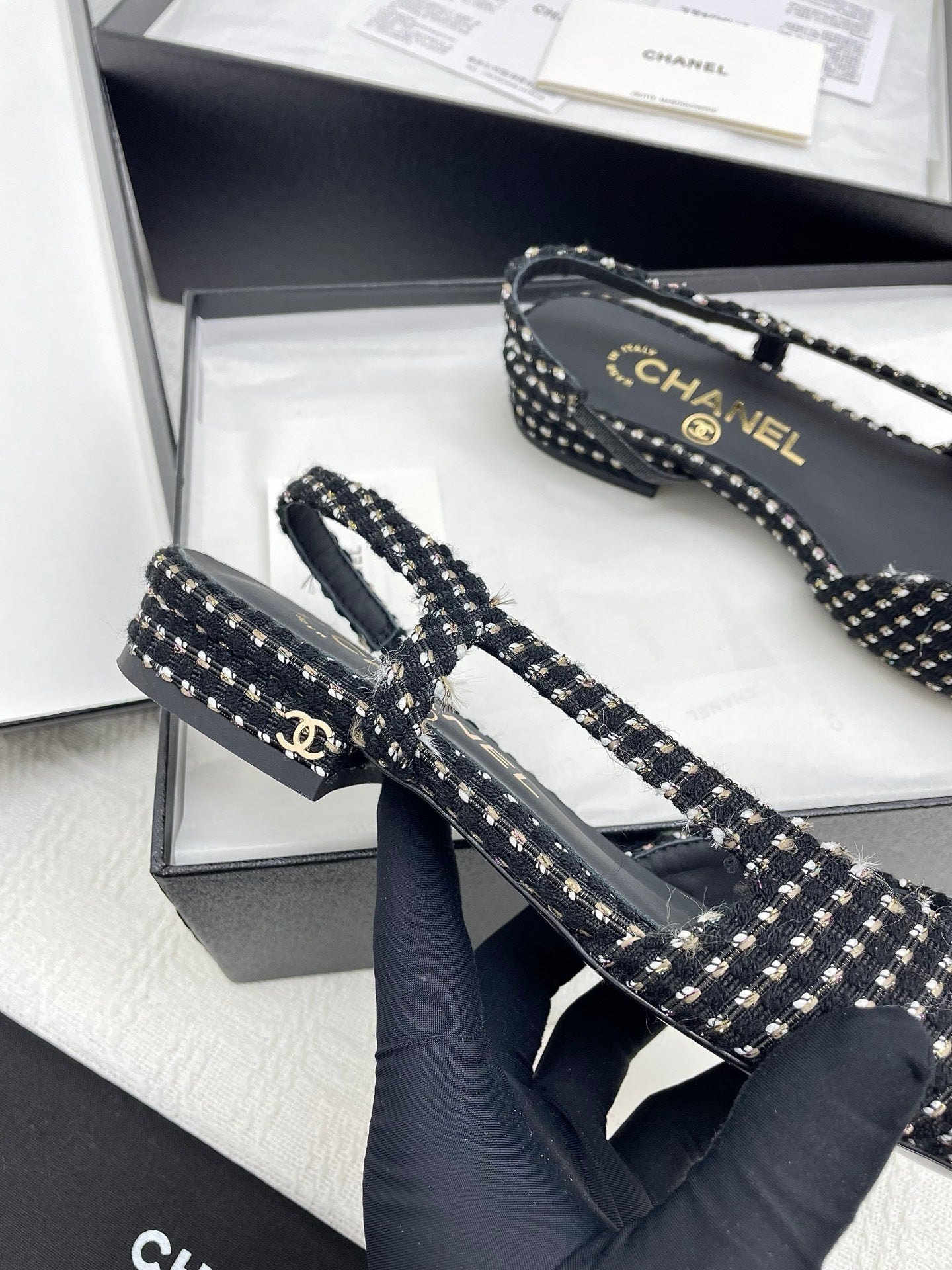 CC SLINGBACK 25S 25 MM IN BLACK TWEED AND FABRIC