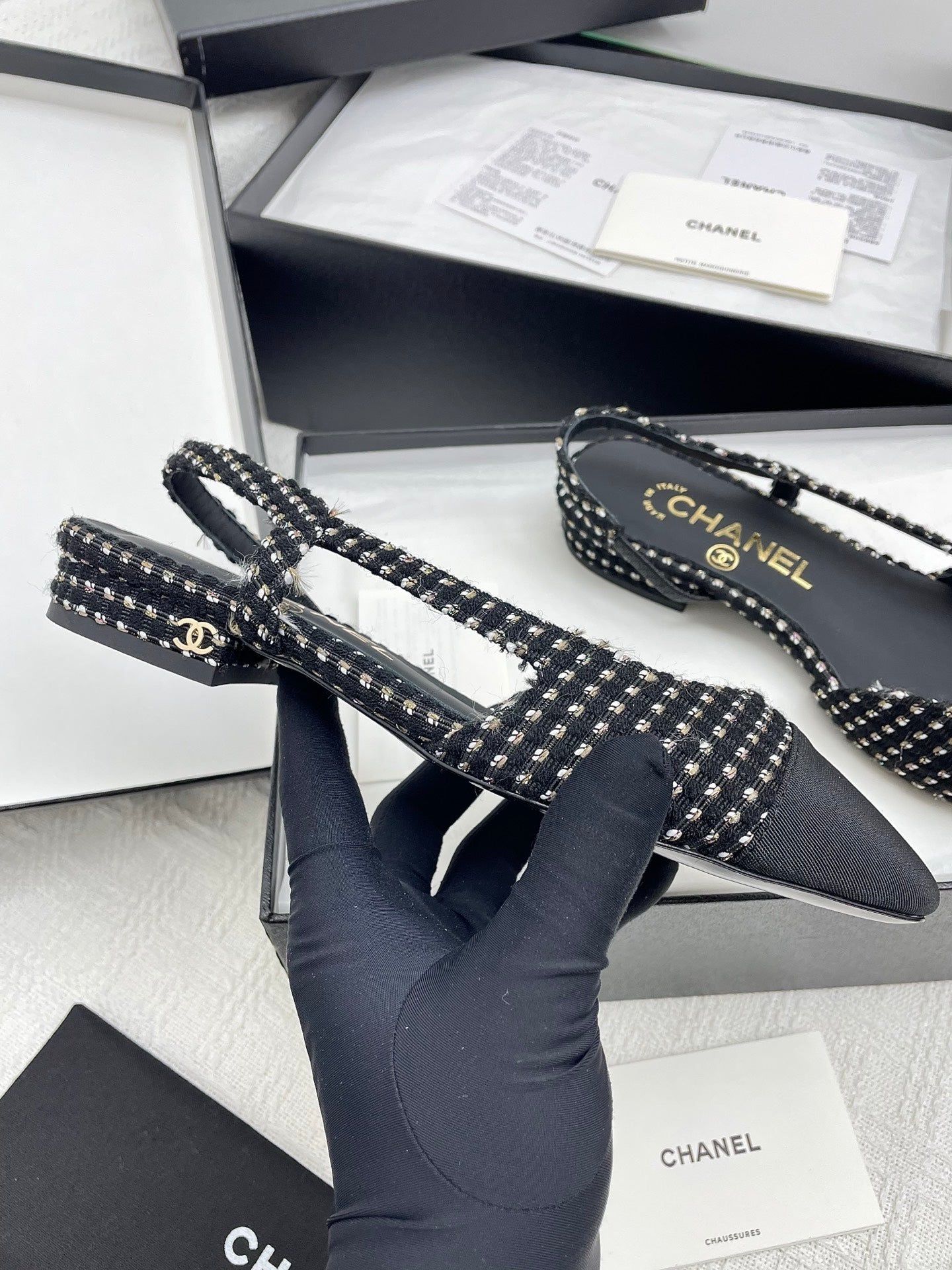 CC SLINGBACK 25S 25 MM IN BLACK TWEED AND FABRIC