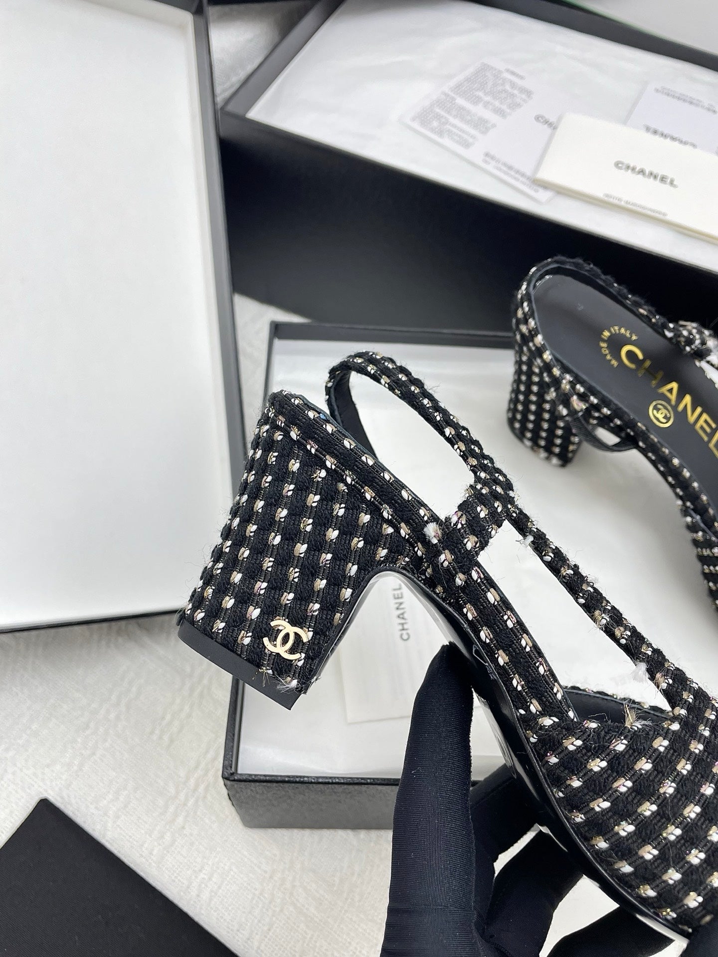 CC SLINGBACK 25S 65 MM IN BLACK TWEED AND FABRIC