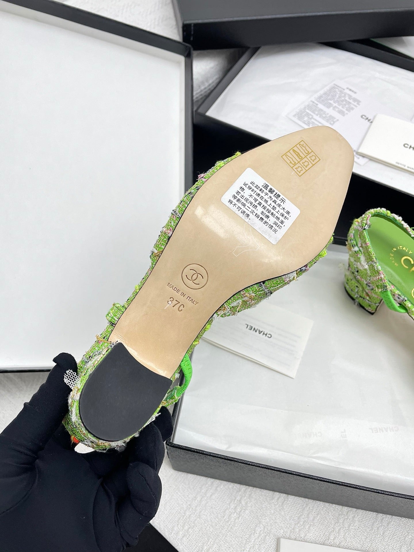 CC SLINGBACK 25S 65 MM IN GREEN FABRIC MIX TWEED