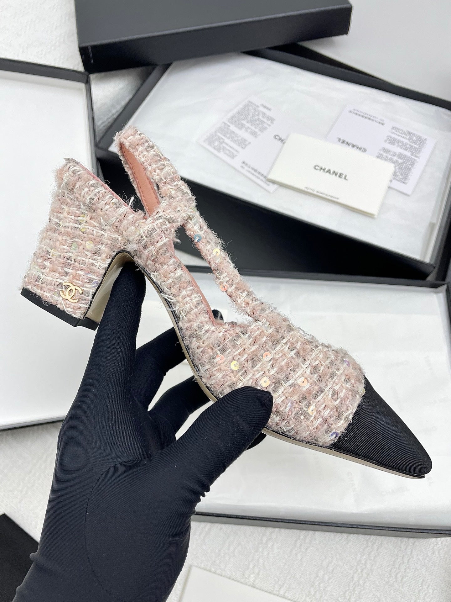 CC SLINGBACK 25S 65 MM IN LIGHT PINK TWEED