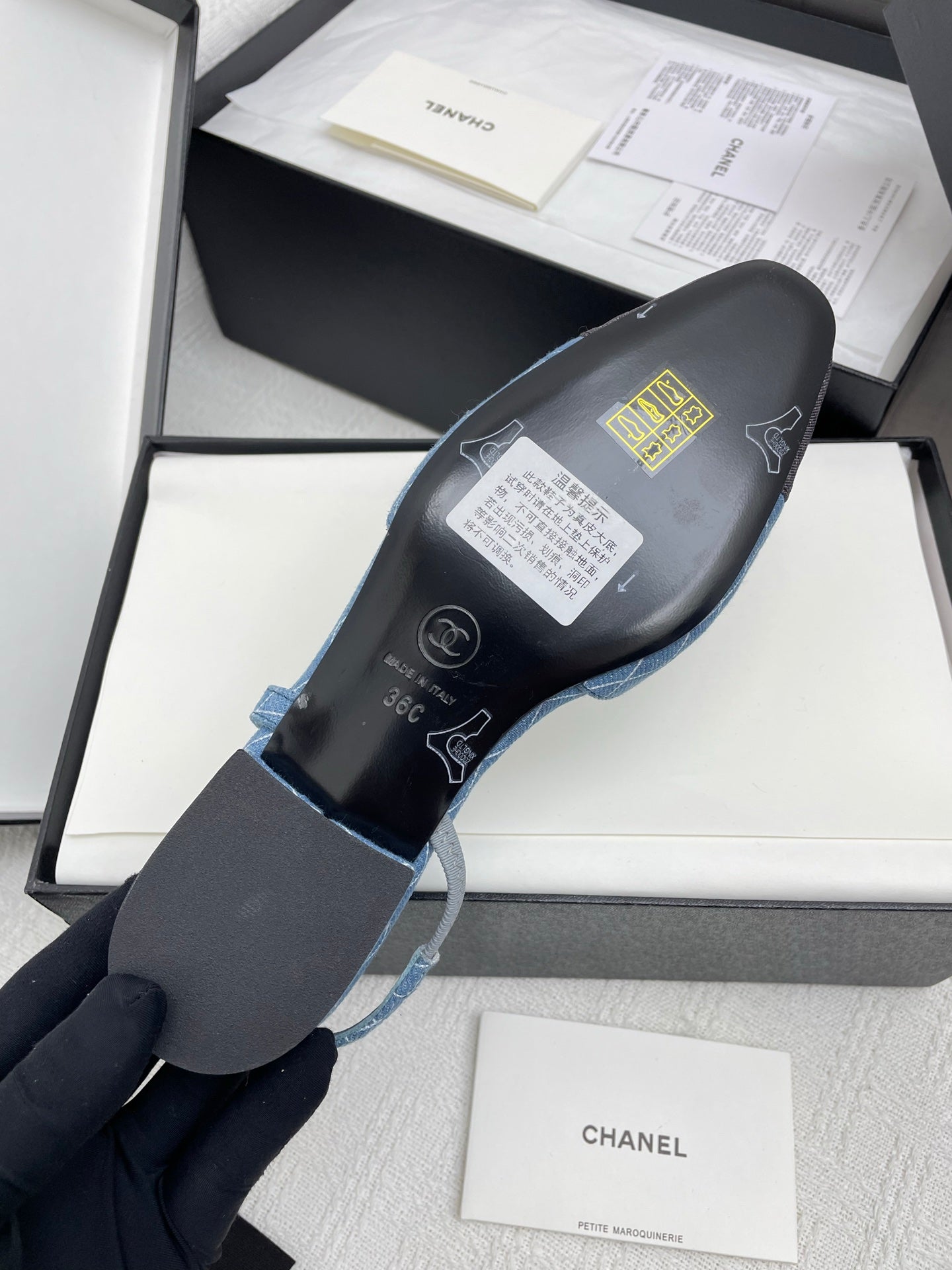 CC SLINGBACK 25S 25 MM IN BLUE DENIM WITH PLAID PATTERN