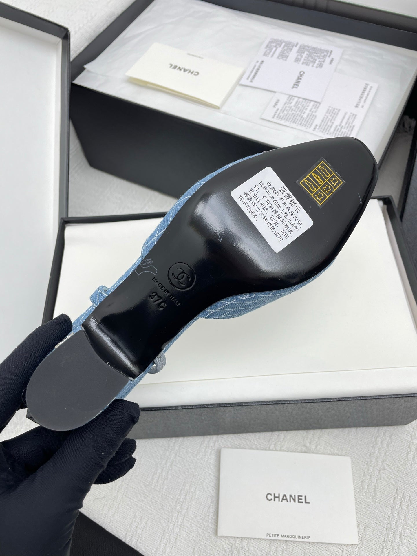 CC SLINGBACK 25S 65 MM IN BLUE DENIM WITH PLAID PATTERN