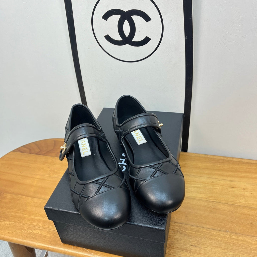 CHANEL 25S QUILTED MARY JANES BLACK IN CALFSKIN