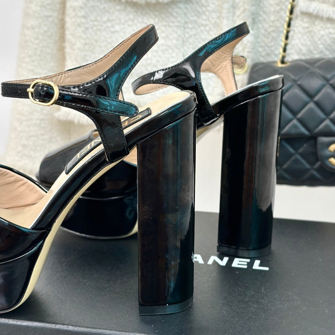 Double C High Heel Sandals Black Leather