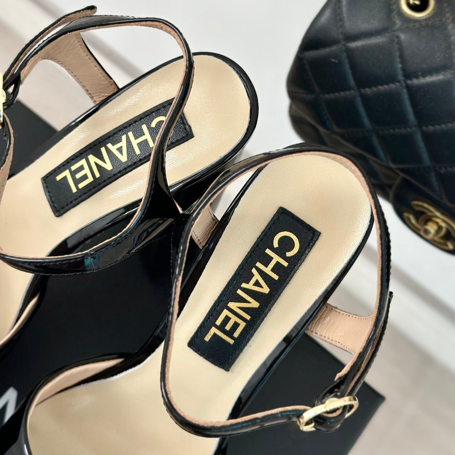 Double C High Heel Sandals Black Leather