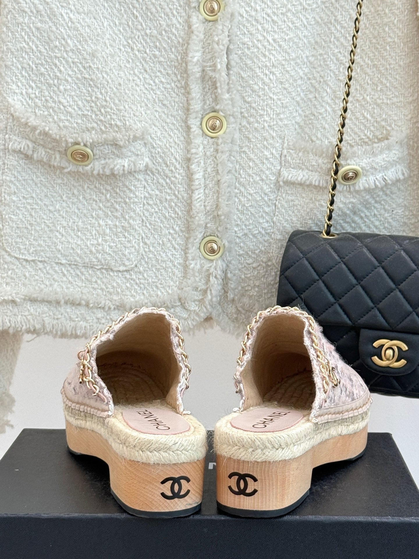 CC MULES 25SS 30 MM IN PASTEL PINK LAMBSKIN MIX TWEED