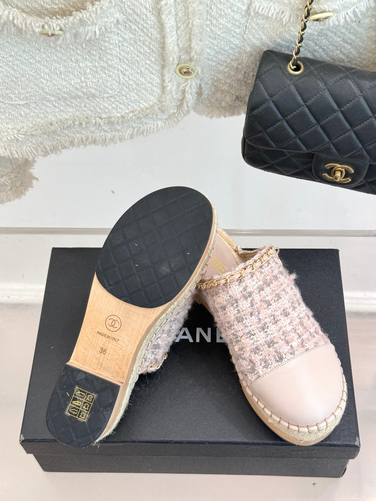 CC MULES 25SS 30 MM IN PASTEL PINK LAMBSKIN MIX TWEED