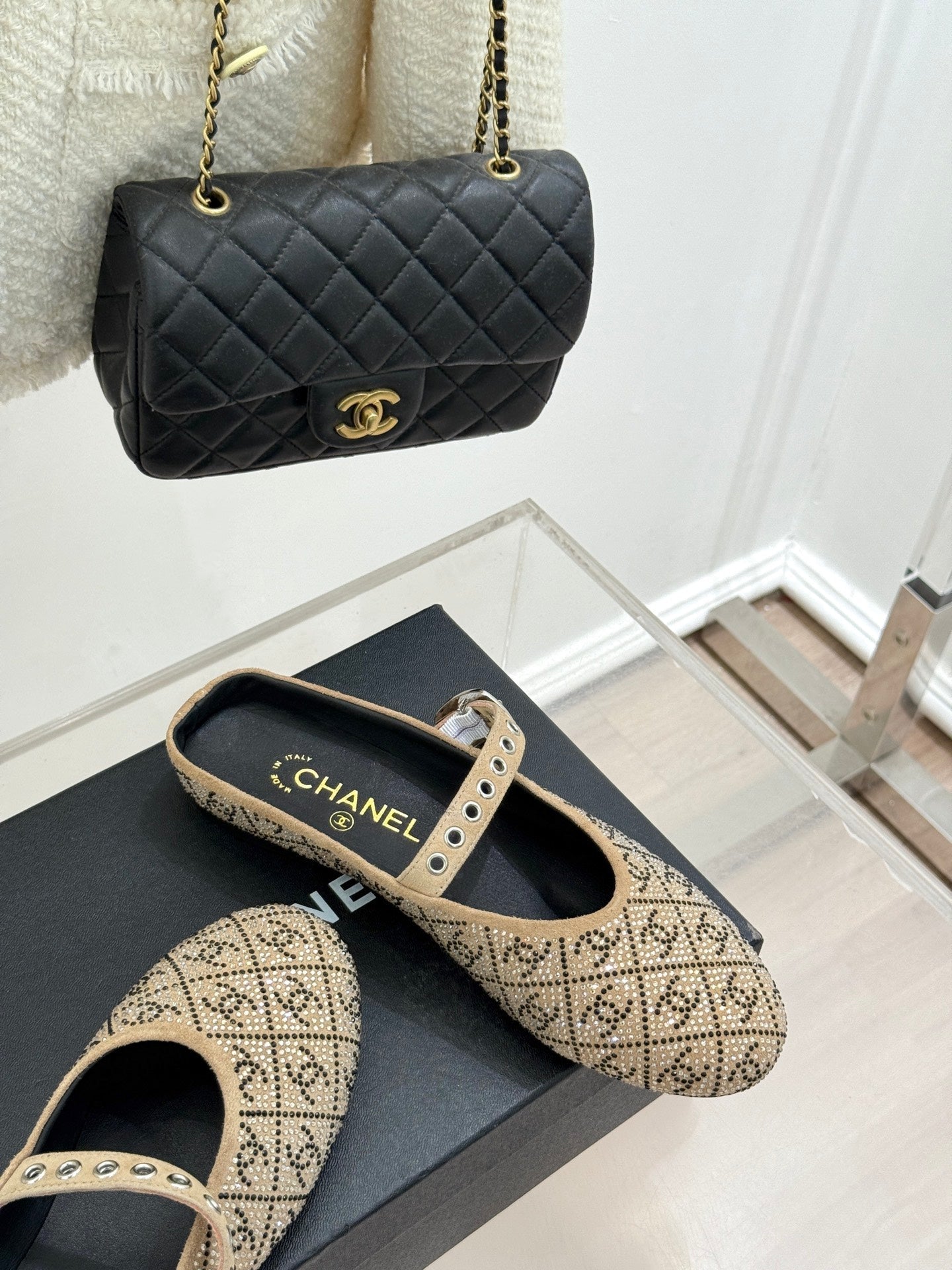 CC FLAT MULES 25SS IN BEIGE EMBELLISHED WITH RHINESTONES
