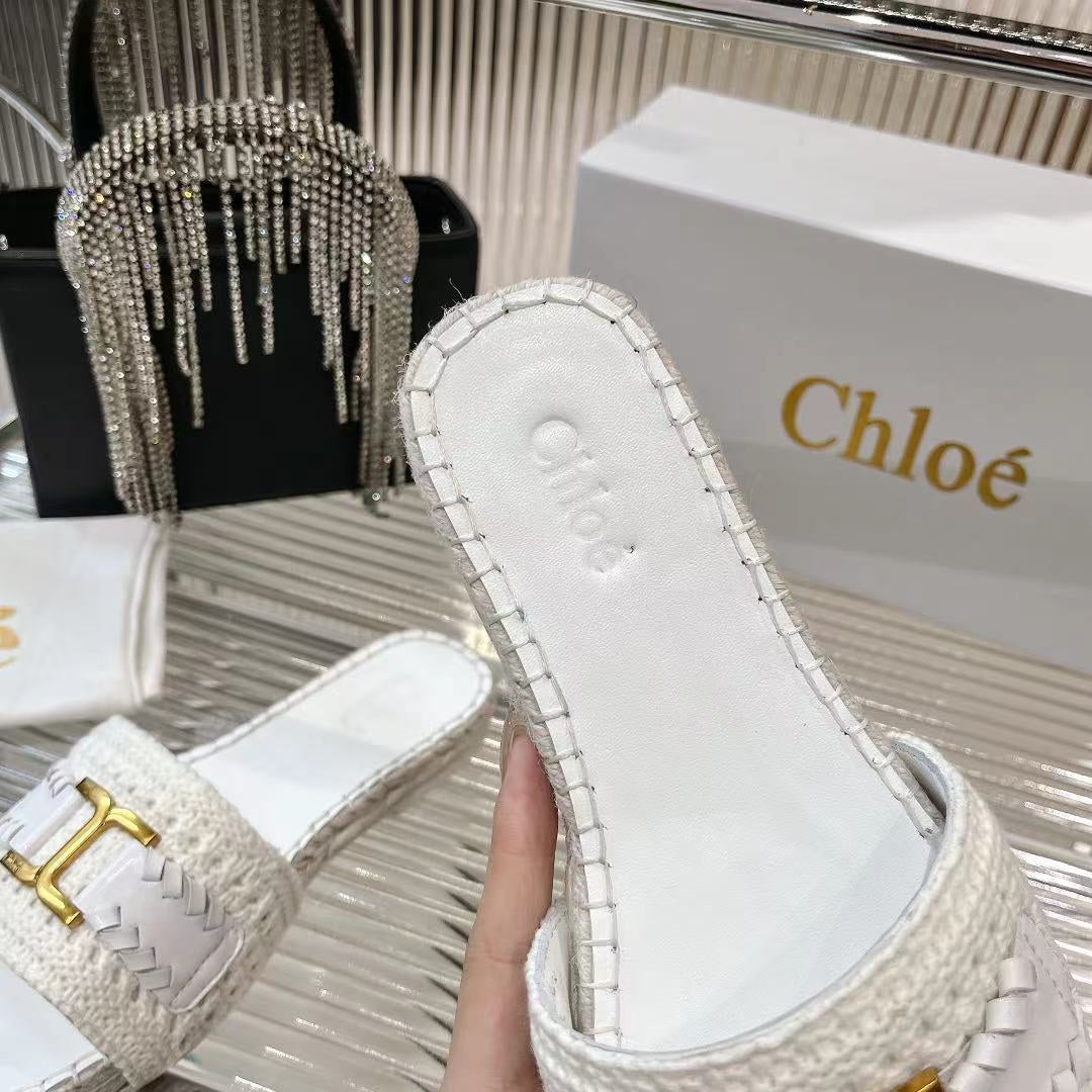 CHLO¨¦ WOVEN SLIPPER IN WHITE WOOL AND LAMBSKIN GOLD HARDWARE