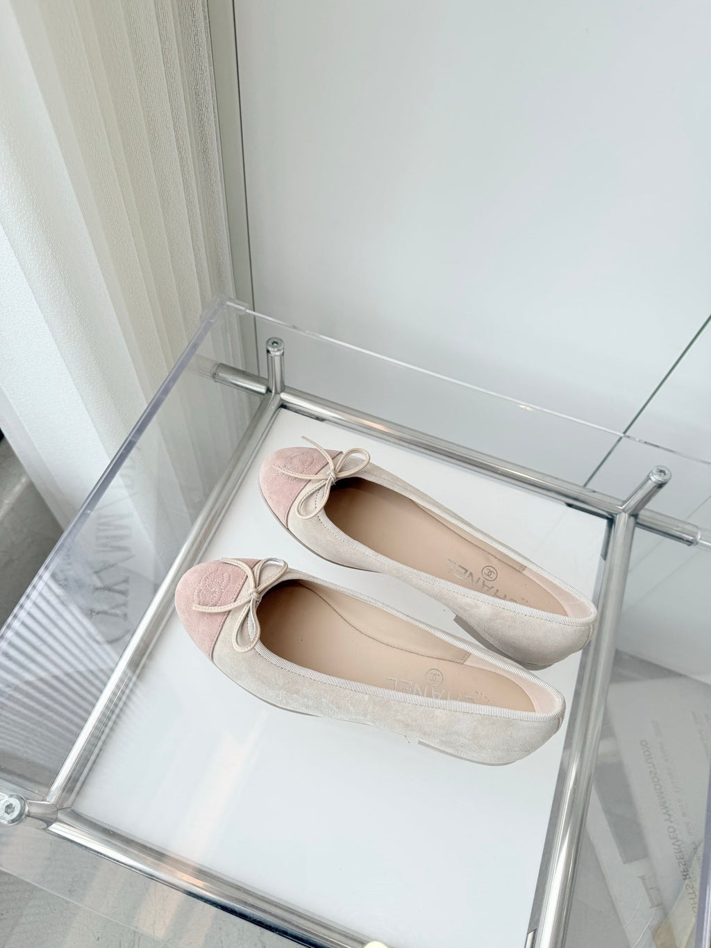 BALLET FLAT IN LIGHT PINK MIX PALE GRAY SUEDE
