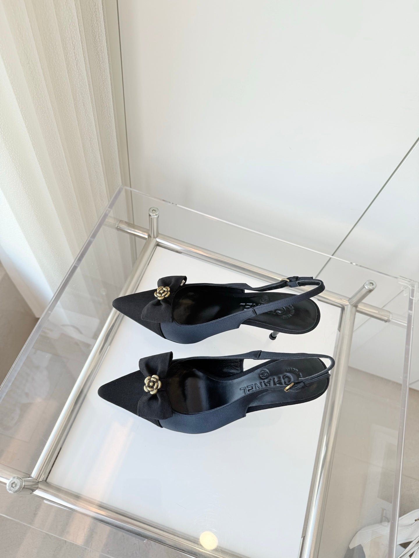 SLINGBACKS 80 MM IN BLACK CALFSKIN MIX CANVAS