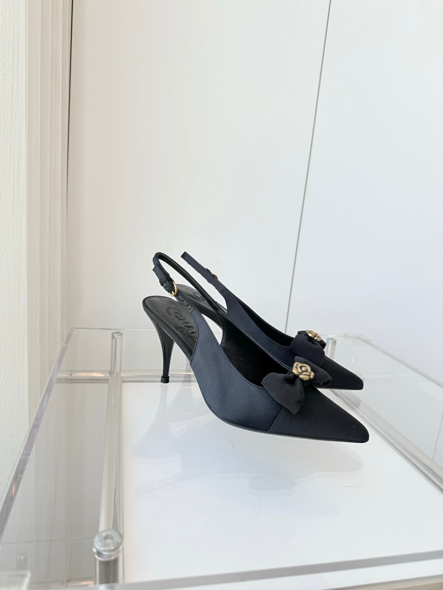 SLINGBACKS 80 MM IN BLACK CALFSKIN MIX CANVAS