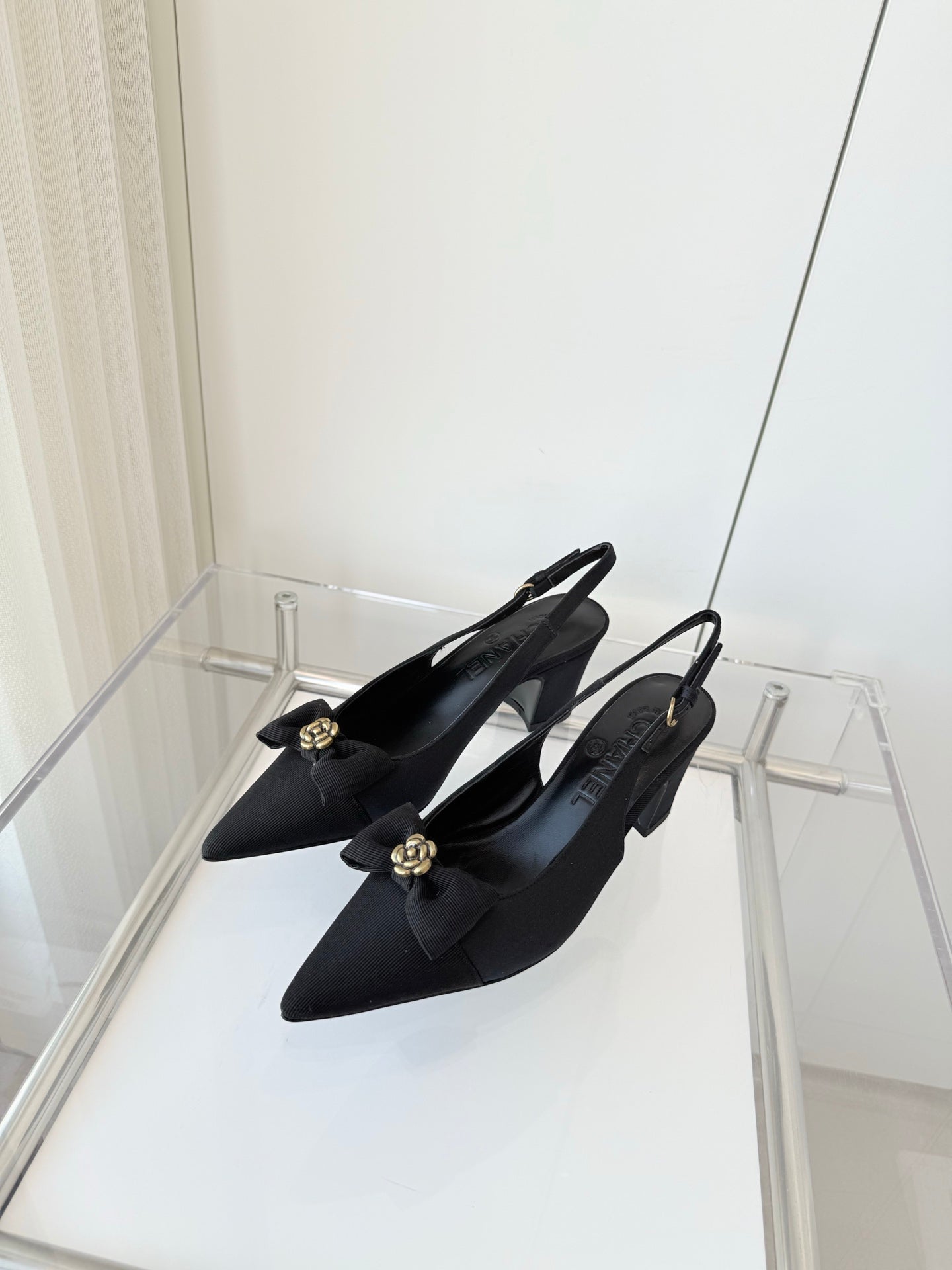 SLINGBACKS 65 MM IN BLACK CALFSKIN MIX CANVAS