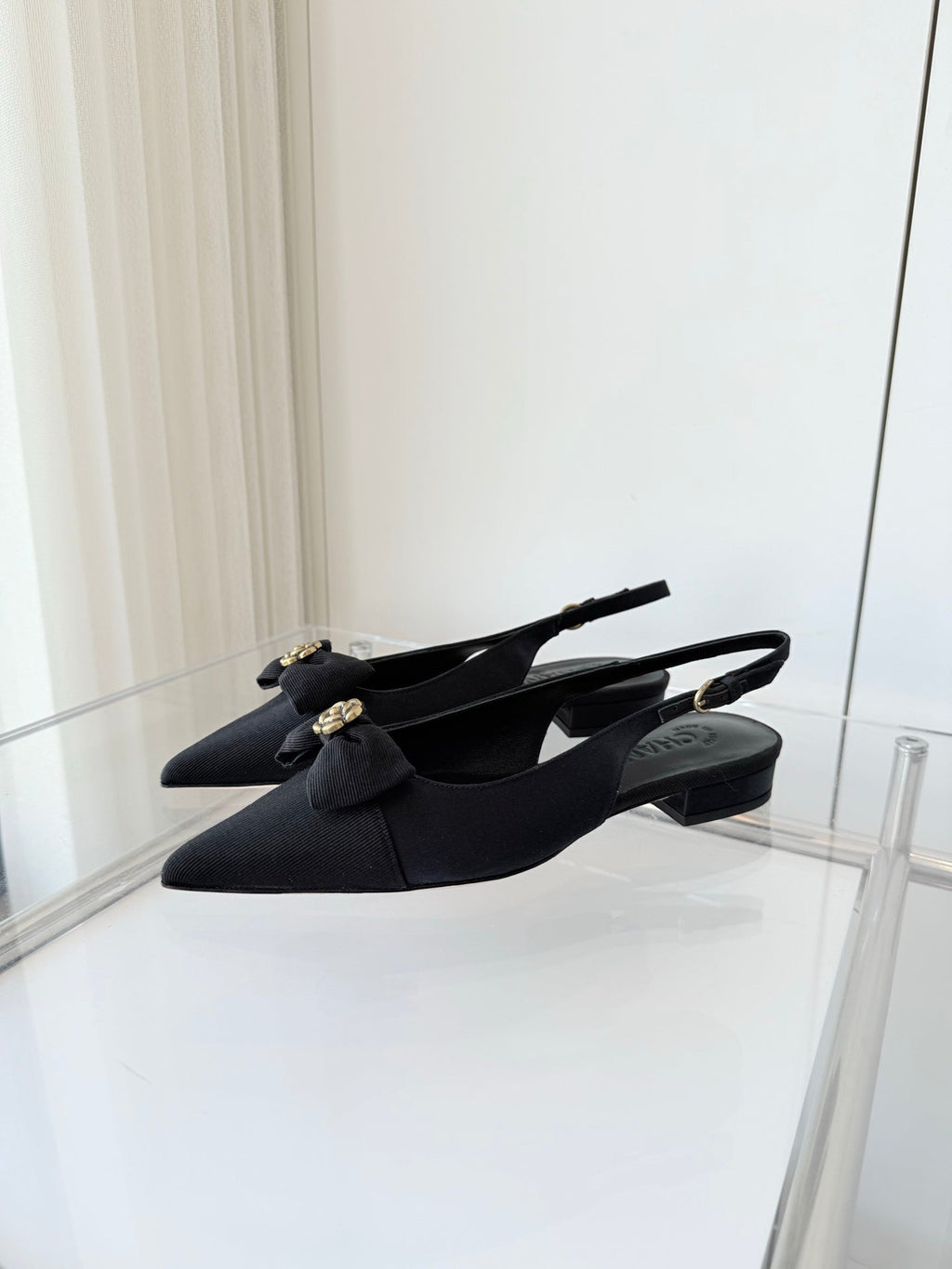 SLINGBACKS 18 MM IN BLACK CALFSKIN MIX CANVAS
