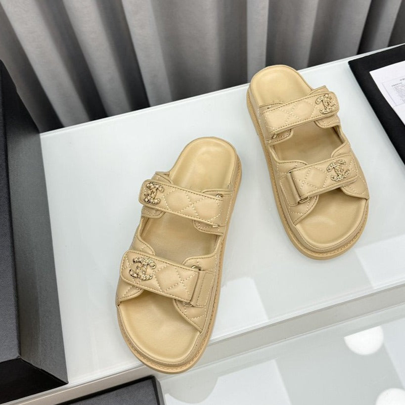 dad sandals beige lambskin mules
