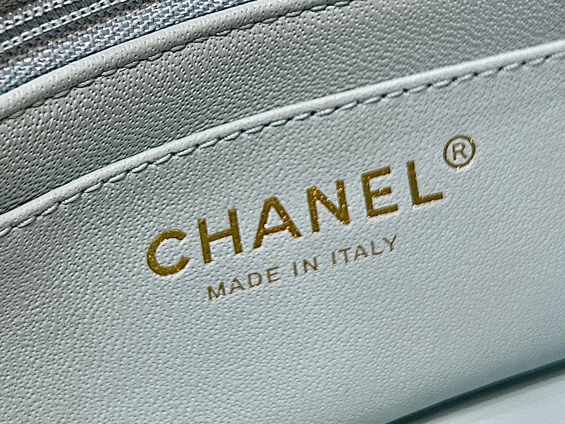25S CHANEL FLAP BAG 18 IN PALE CYAN LAMBSKIN