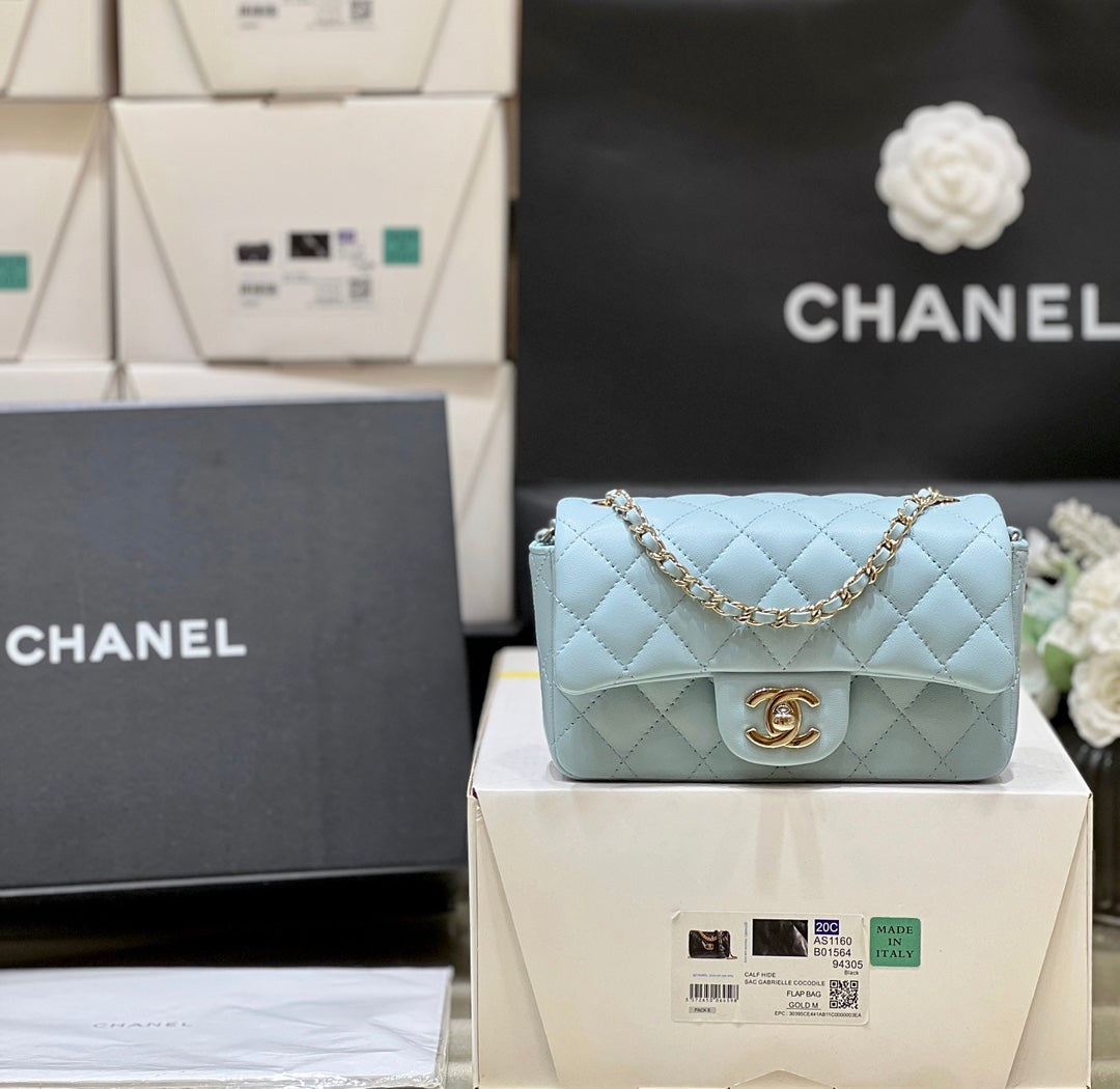 25S CHANEL FLAP BAG 18 IN PALE CYAN LAMBSKIN