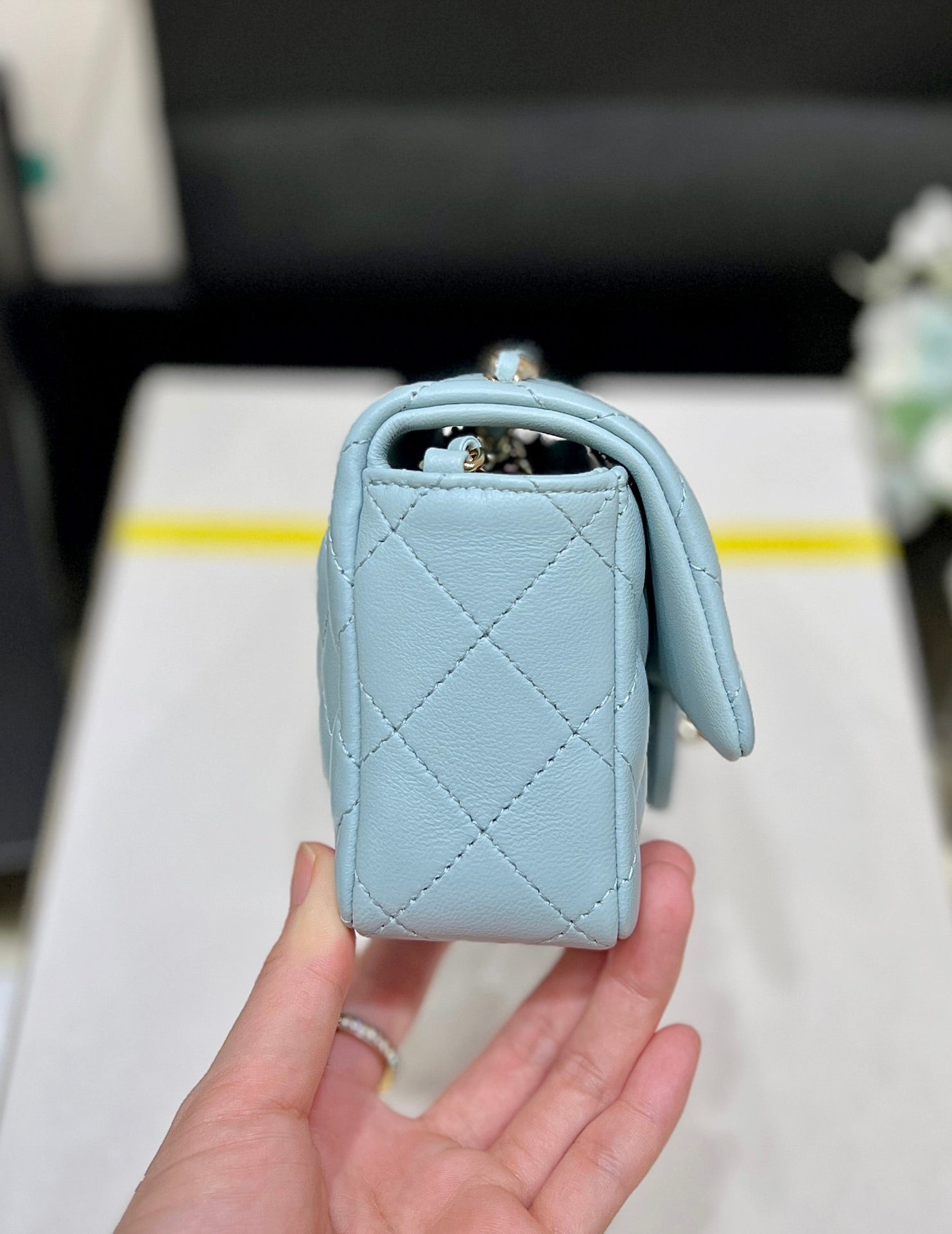 25S CHANEL FLAP BAG 18 IN PALE CYAN LAMBSKIN