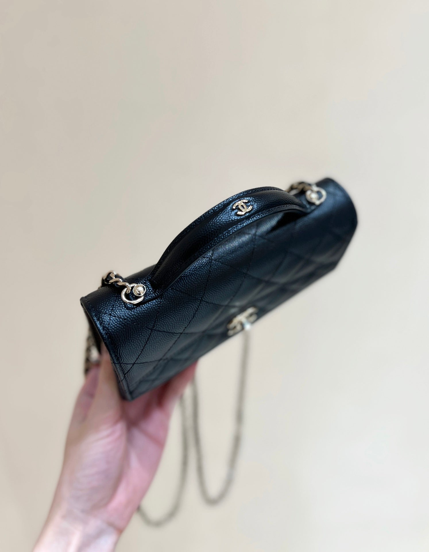 TOP HANDLE FLAP BACKPACK 18 IN BLACK CALFSKIN