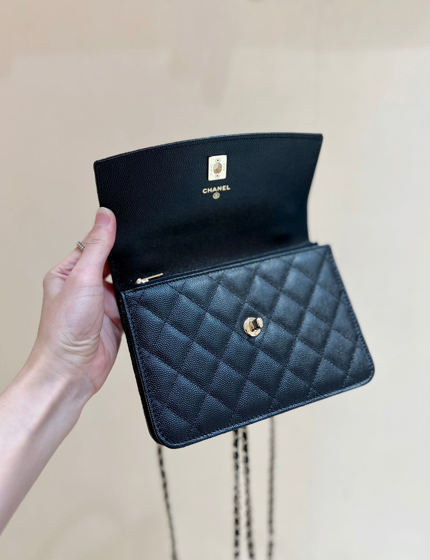TOP HANDLE FLAP BACKPACK 18 IN BLACK CALFSKIN