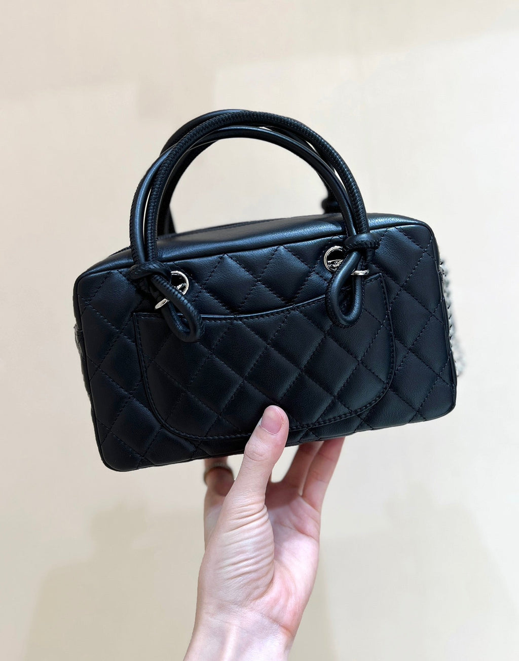 25S CHANEL CAMBON BOSTON BAG 27 IN BLACK AND WHITE CALFSKIN