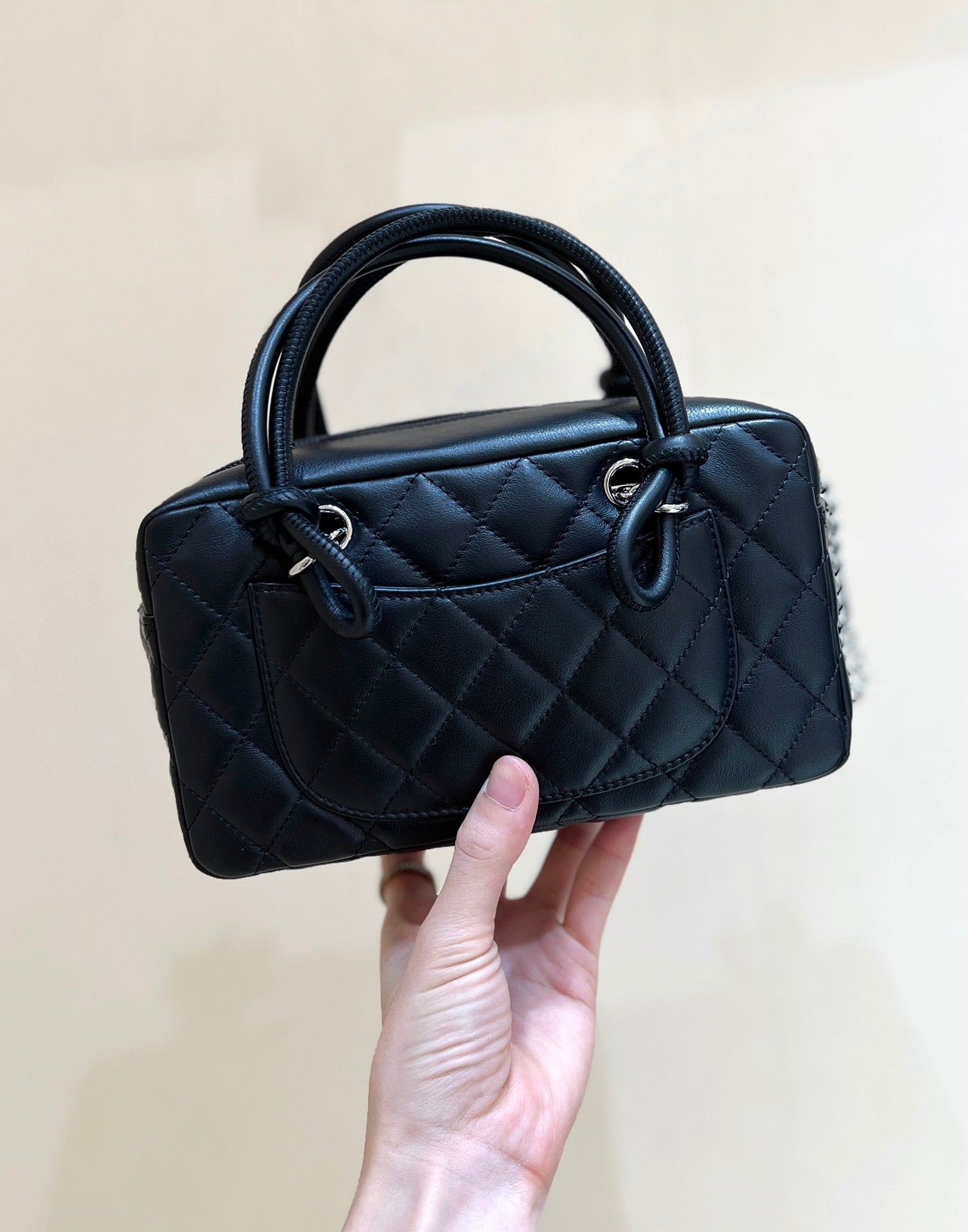 25S CHANEL CAMBON BOSTON BAG 27 IN BLACK AND WHITE CALFSKIN