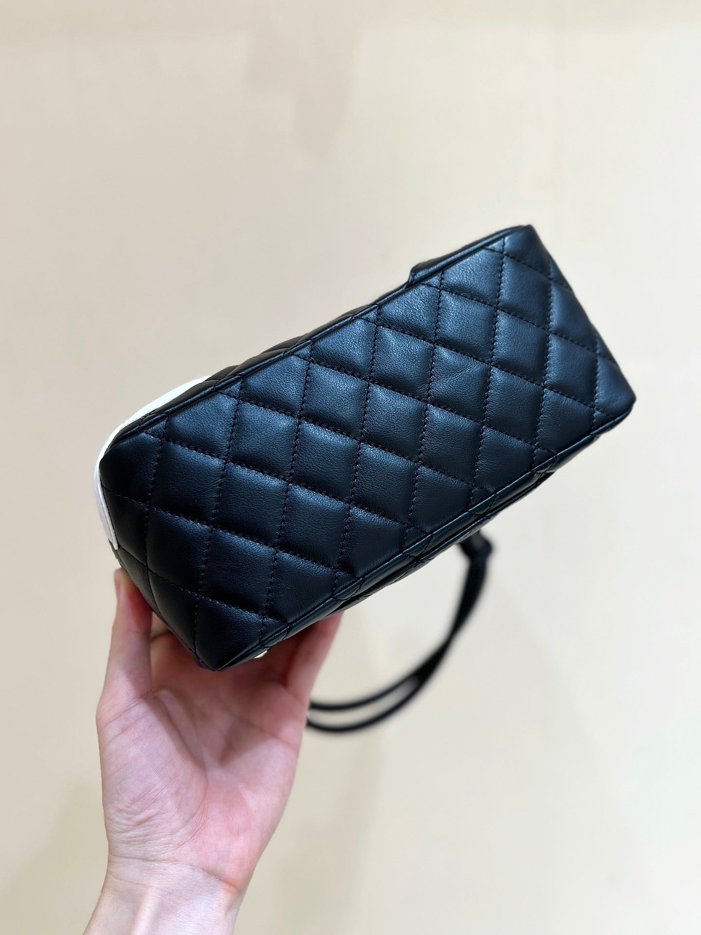 25S CHANEL CAMBON BOSTON BAG 27 IN BLACK AND WHITE CALFSKIN