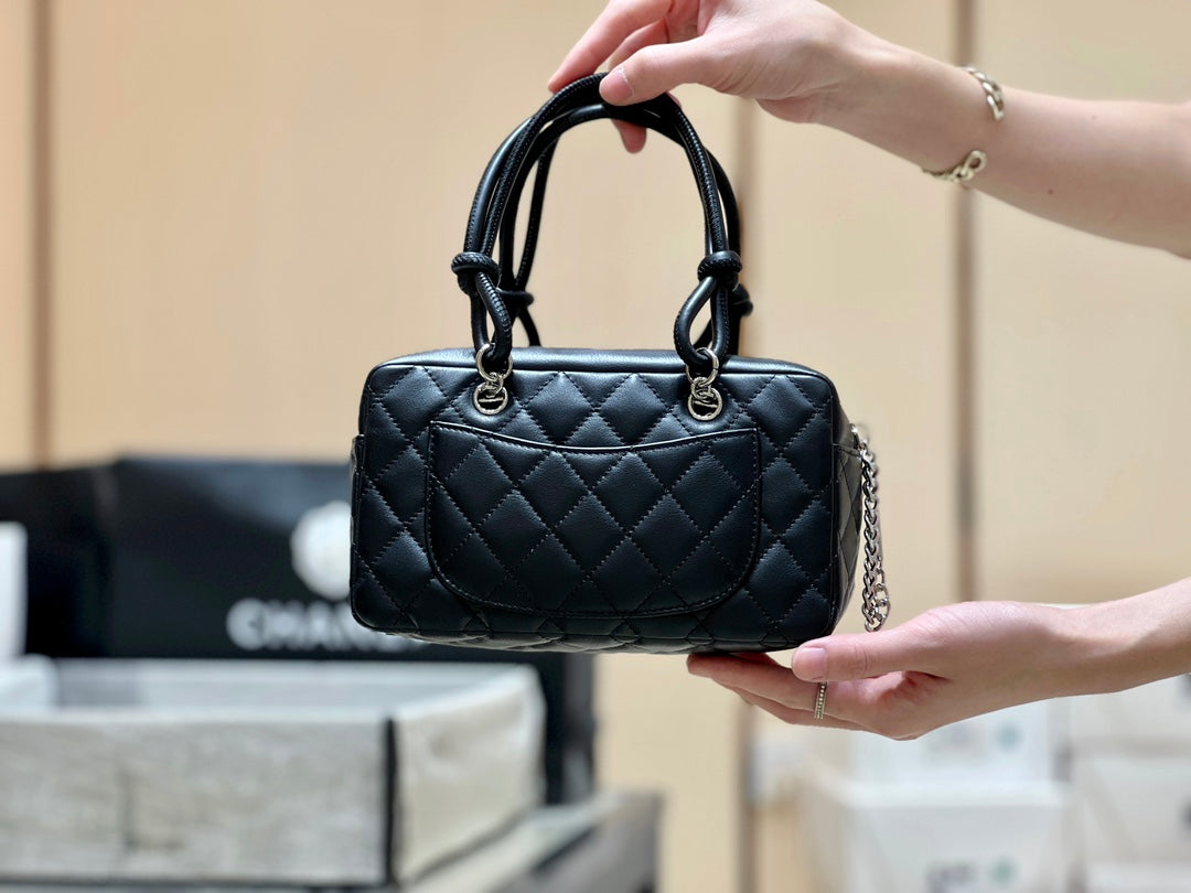 25S CHANEL CAMBON BOSTON BAG 27 IN BLACK AND WHITE CALFSKIN