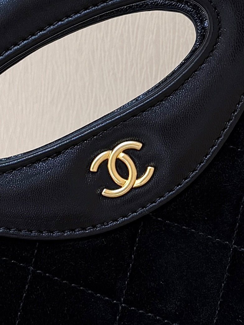 25S CHANEL MINI SHOPPING BAG 20 IN BLACK SUEDE CALFSKIN