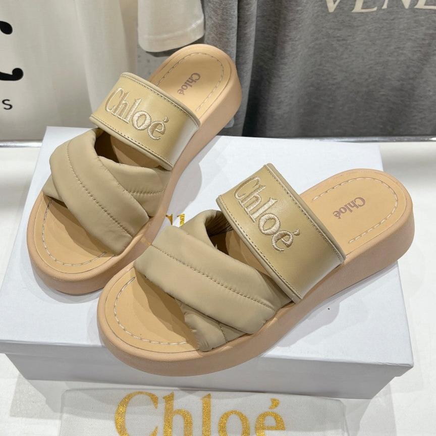 CHLO¨¦ MILA PLATFORM 5 CM IN OYSTER GREY NYLON WITH EMBROIDERED LOGO