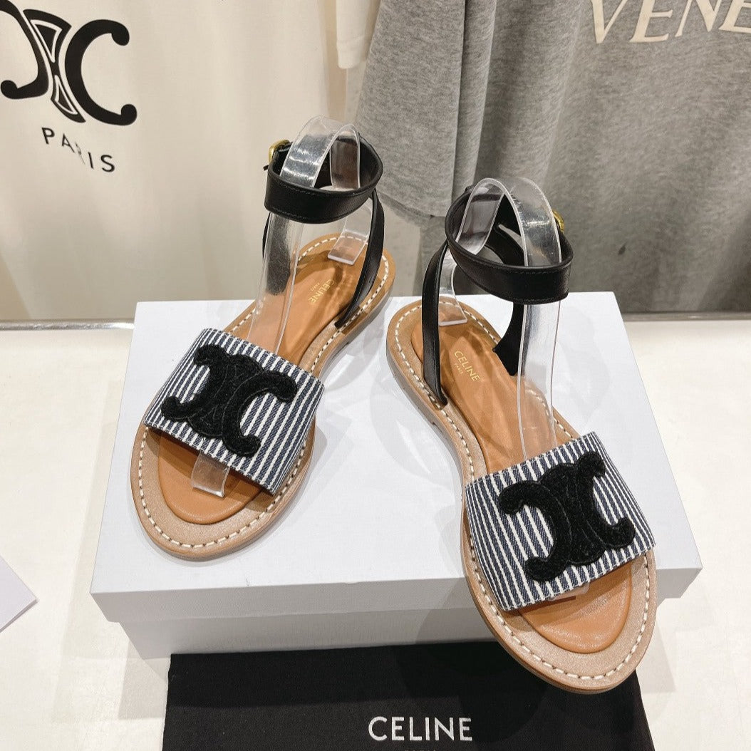 LYMPIA SANDAL IN TRIOMPHE MACCRAM¨¦ COTTON & CALFSKIN BLACK/NAVY