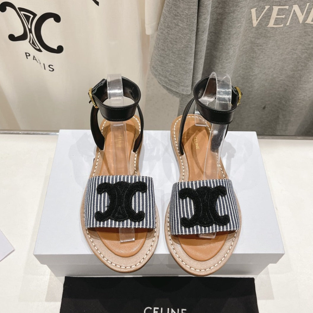 LYMPIA SANDAL IN TRIOMPHE MACCRAM¨¦ COTTON & CALFSKIN BLACK/NAVY
